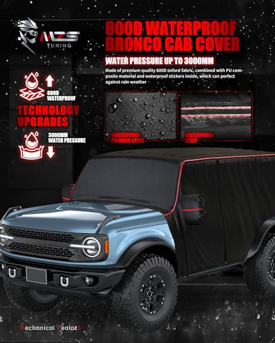 Image of MZS Cab Cover Compatible with Bronco 2 Door 2021-2026, 600D Outdoor Waterproof Bronco Cover 2dr with Driver Door Zipper 6 Gust Hook Car Half Covers Windproof Sun Snow Rain Scratch Protection