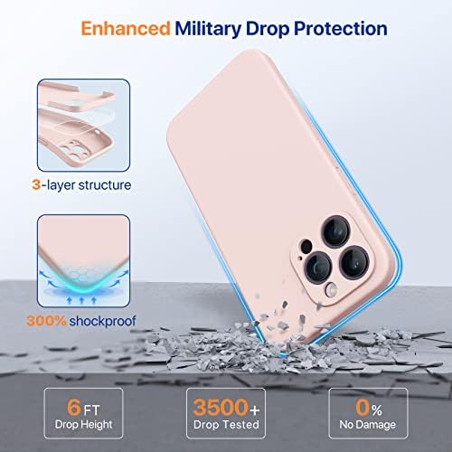Miracase Designed for iPhone 14 Pro Max Phone Case with Screen Protector,[Upgraded Enhanced Camera Protection],Shockproof Liquid Silicone Case with Microfiber Lining,6.7 inch, Sand Pink