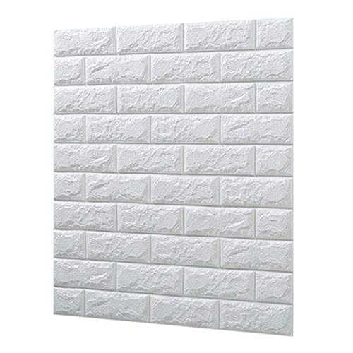 3D Brick Wall Stickers Wallpaper Decor Foam Waterproof Wall Covering Wallpaper for Kids Living Room DIY Background (White)