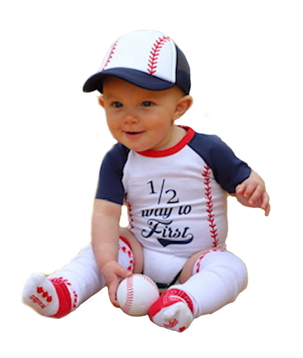Personalized Half Birthday Boy Girl Half Way to First® 6 Month Baseball 1/2 Halfway Outfit Set