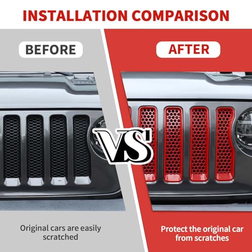Image of 7PCS Mesh Grille Inserts Fit for Jeep Wrangler JL Sport /Sport S 2018-2024 (Red)