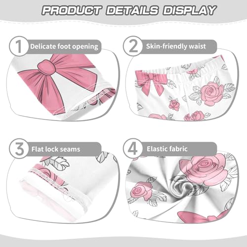 Pink Roses Bows Girls Leggings Soft Stretch Workout Yoga Dance Pants for Kids Casual Tights3