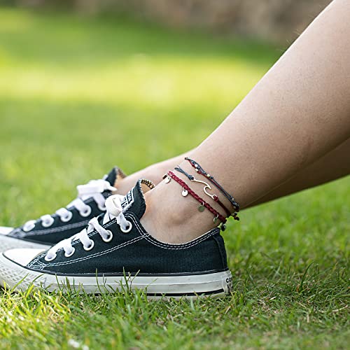 Image of Waterproof String Anklets Cute Beaded Ankle Bracelets Beach Wave Anklet Stainless Steel Coin Boho Ankle Jewelry for Women