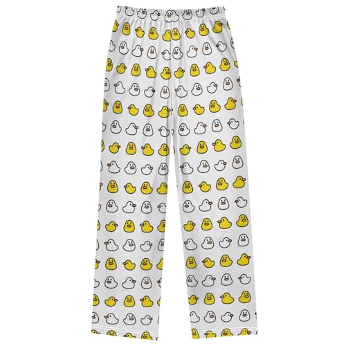 Boy's Lounge Pants Yellow Duck Rubber Duck White Kids Jogger Pants Elastic Waist Long Bottoms with Pockets 6-14 Y 7