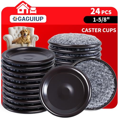 1 5/8' Round Carpet Bottom Furniture Caster Cups, Reusable Furniture Sliders for Hardwood Floors,Felt Furniture Pads Coasters to Protect Tile or Laminate Floors from Scratches, Brown/Gray (24 Pack)