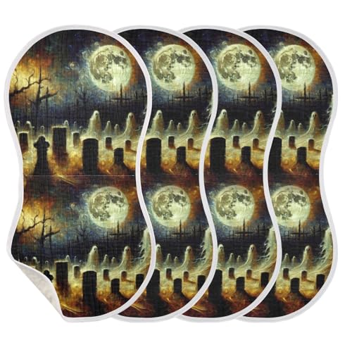 Muslin Burp Cloth for Baby 2PCS Halloween Oil Painting Graveyard Super Absorbent Burping Cloths, Bibs for Newborn Boys Girls3
