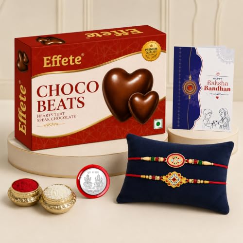 Image of Garth Oval, Square Multicolor Rakhi for Brother & Bhaiya with Chocolate Beats 32gm - Raksha Bandhan Gift Set with Roli Tikka, Pooja Coin & Greeting Card | Rakhi Gift for Brother, Pack of 6 (514+515)