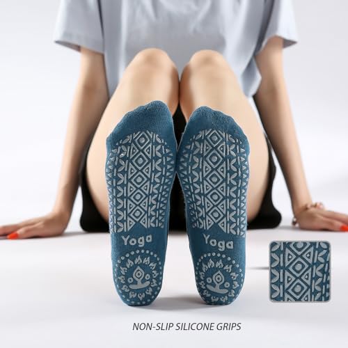 3 Pairs Yoga Socks for Women Non-Slip Grips, Pilates, Barre, Pregnancy, Dance, Hospital Socks.4