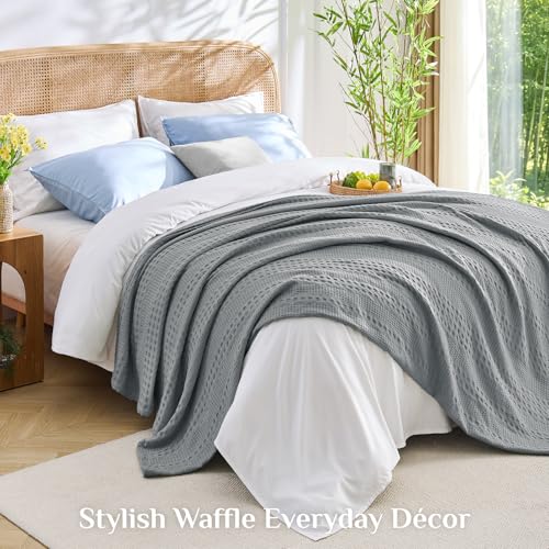 Image of BEDELITE Cooling Waffle King Size Blanket- Lightweight Breathable Cotton Summer Blanket of Rayon Derived from Bamboo for Hot Sleepers, Soft Throws for Bed, Couch and Sofa, Grey, 108x90 Inches