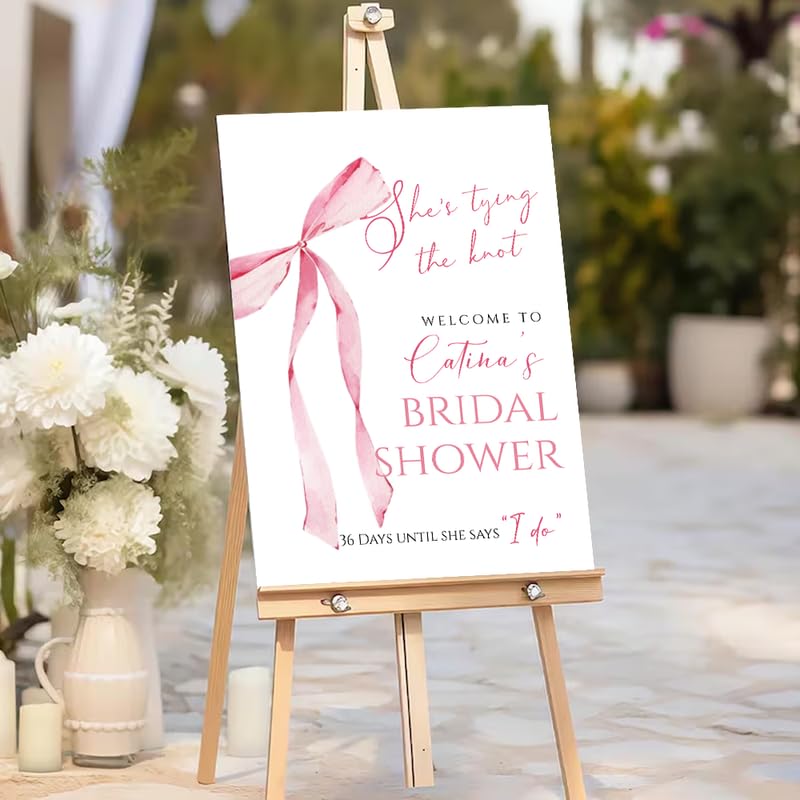 Shes Tying The Knot Bridal Shower Welcome Sign Blush Pink Bow Welcome Poster Editable Blush Ribbon Wedding Shower Board Ribbon Minimalist Coquette Bow #15