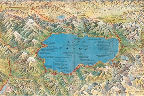 Old Map of Lake Tahoe Wall Art