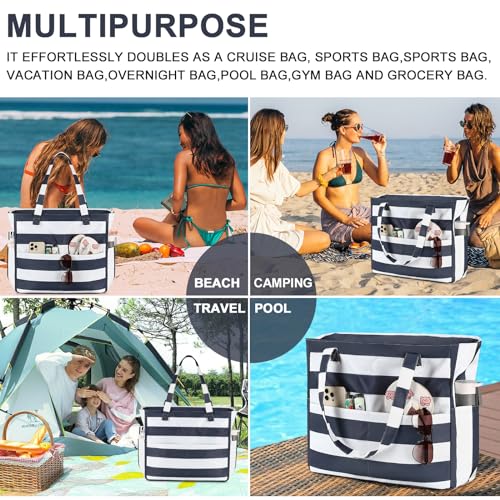 Image of Waterproof Beach Tote Pool Bags for Women Ladies Extra Large Gym Tote Carry On Bag With Wet Compartment for Weekender Travel