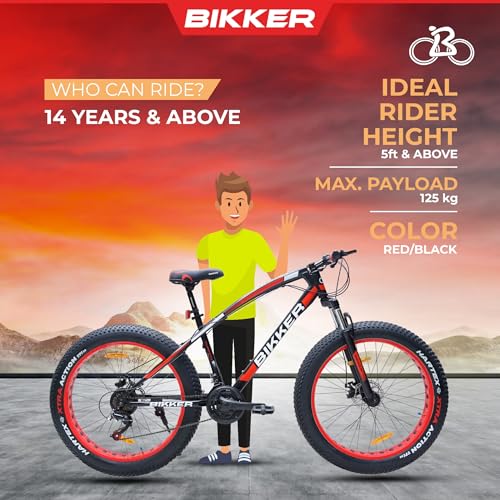 Image of Fat Tyre Cycle For Men With Dual Disc Brake, Front Steel Suspension, Multi Speed Unisex Cycle (12+ Years) I Frame Size: 18 inch| 85% Assembled Easy Self-Assembly (Red) (Black-Red), Road Bike