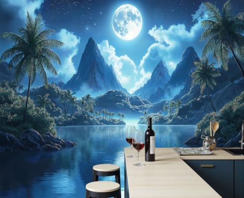 Papier Peint Île Tropicale Palmiers pour masquer un mur abîmé et décorer un salon facilement - 5