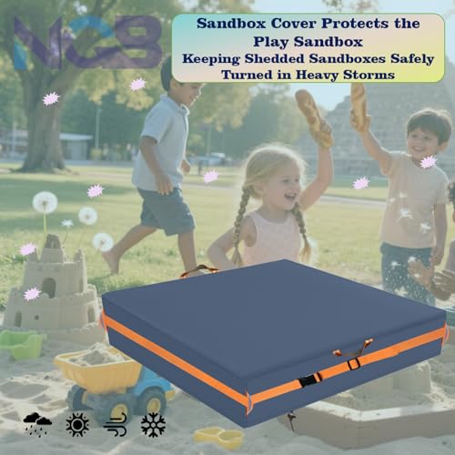Image of Outdoor Sandboxes Cover,600D Waterproof Oxford Fabric with Two Reflective Carrying Handles and a Loop of 8.1 Metre Webbing Carabiners,Elasticated Drawstring at The Bottom.77 L x 77 inch W x 8 inch H,Grey.