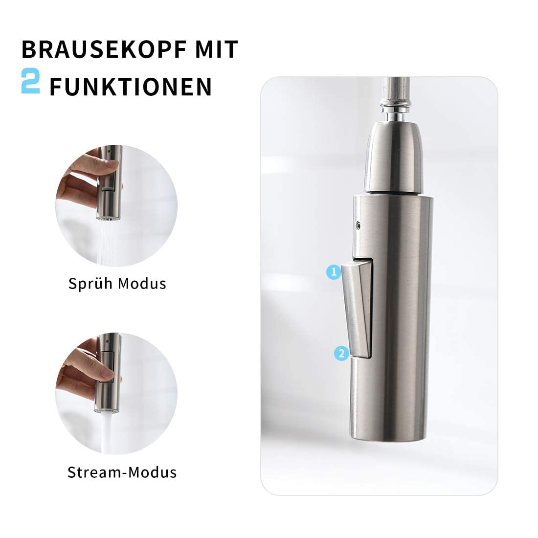 AIMADI Touch Sensor Wasserhahn Küche Armatur Küchenarmatur mit Brause Ausziehbar 360° Drehbar Spültischarmatur Mischbatterie Einhand-Spültischbatterie Gebürsteter Nickel