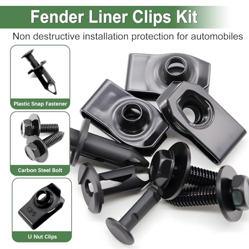 Image of 52Pcs Engine Under Cover Splash Shield Guard Body Bolts & Extruded U-Nut Clips Kit, Multipurpose Fender Bolts Fender Liner Clip Plastic Bumper Push Retainer Rivet Clips for Most Vehicles