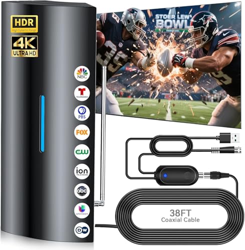 2200 Miles Range TV Antenna, Strongest Digital Antenna for Smart TV Indoor with Amplifier and Signal Booster, HDTV Antenna for All Smart Older TVs, Support 4K 8K 1080P - 38ft Coax Cable