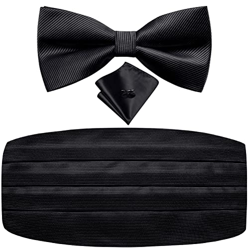 Image of Dubulle Mens Cummerbund and Bow Tie Set Paisley Floral Pretied Bowties for Men Pocket Square Cufflinks Wedding Business