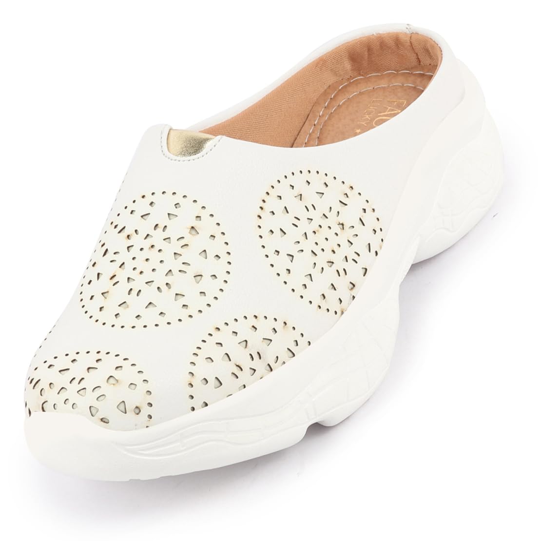 FAUSTO FST 1343 WHITE-39 Womens White Laser Cut Back Open Slip On Mules Shoes (6 UK) (B0C7R5X1QX) Amazon Price History, Amazon Price Tracker