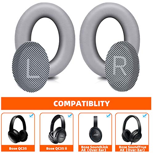Premium Replacement Ear Pads For Bose Qc35 & Qc35Ii Headphones Made By Gevo- Comfortable Adaptive Memory Foam And Extra Durable - Fits Quietcomfort 35 & 35Ii / Soundlink 1&2 Ae（Over-Ear） (Silver) #TOP1