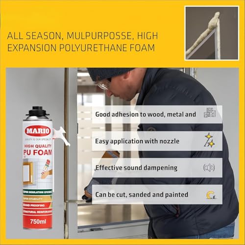 Image of PU Foam Spray 750ML for Gap Filling & Leak Repair | Expanding Foam Sealant Spray for Walls, Doors, Windows & AC Ducts | Waterproof Insulation Foam & Crack Filler for Home DIY (Pack of 2)