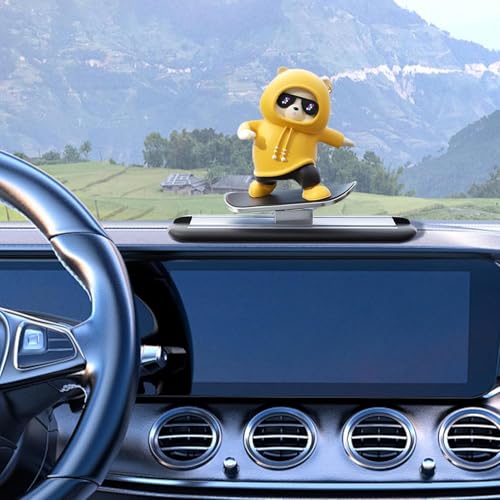 Image of REWOP Skateboarding Panda Car Dashboard Figurines -Auto Sliding Motion Decor, Cool Sliding Car Accessory, Fun Car Interior Decoration Accessories (Yellow)