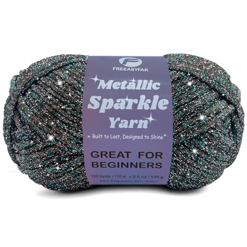 Image of Metallic Sparkle Yarn for Crochet and Knitting with Easy-to-See Stitches, Worsted Weight Medium #4, Beginners Yarn for Amigurumi, Bags, Handmade Gifts, Home Decor (Forest, 1 Pack)