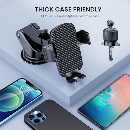 Image of Car Phone Holder [Military-Grade Suction] Phone Stand for Car [Super Stable] Automobile Car Mount for iPhone Universal Accessories Air Vent Dashboard Windshield Mount Fit Vehicle Accessories