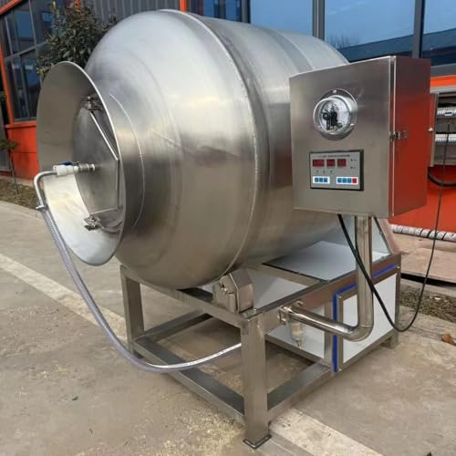 Vacuum meat processor in use for late-night barbecue prep showcasing large batch handling.