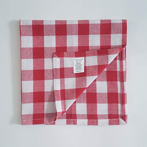 Image of FINGERCRAFT 100% Cotton Cloth Napkins Set of 12 - 20x20 Inch (50x50 cm) Reusable Soft & Absorbent Gingham Check Dinner Table Napkins (Red White Check, Set of 12)
