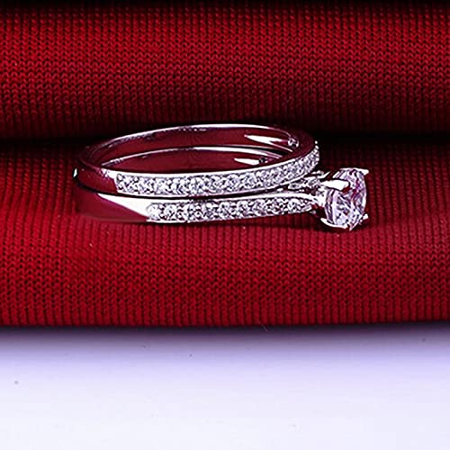 Exquisite Jewelry Ring Love Rings Women Engagement Wedding 2Pcs Set Cubic Zirconia 925 Sterling Silver Rings Size 6-10 Wedding Band Best Gifts for Love with Valentine's Day - US 83