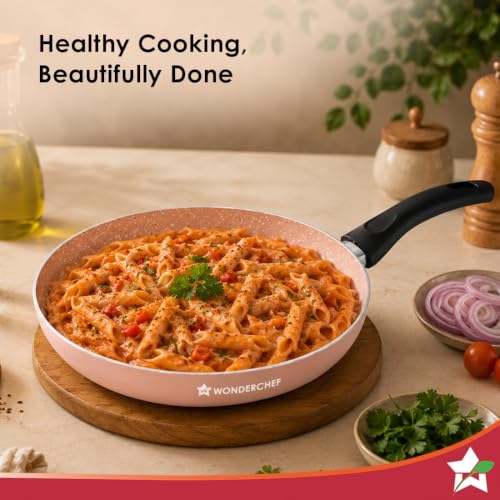 Image of Wonderchef Vitalife Non-Stick Fry Pan for Kitchen, 20cm, 900 ml, Non-Toxic Coating, PFOA-Free, Cool-Touch Handles, Scratch-Resistant, Gas & Induction Compatible, 2-Yr Warranty, Terracotta