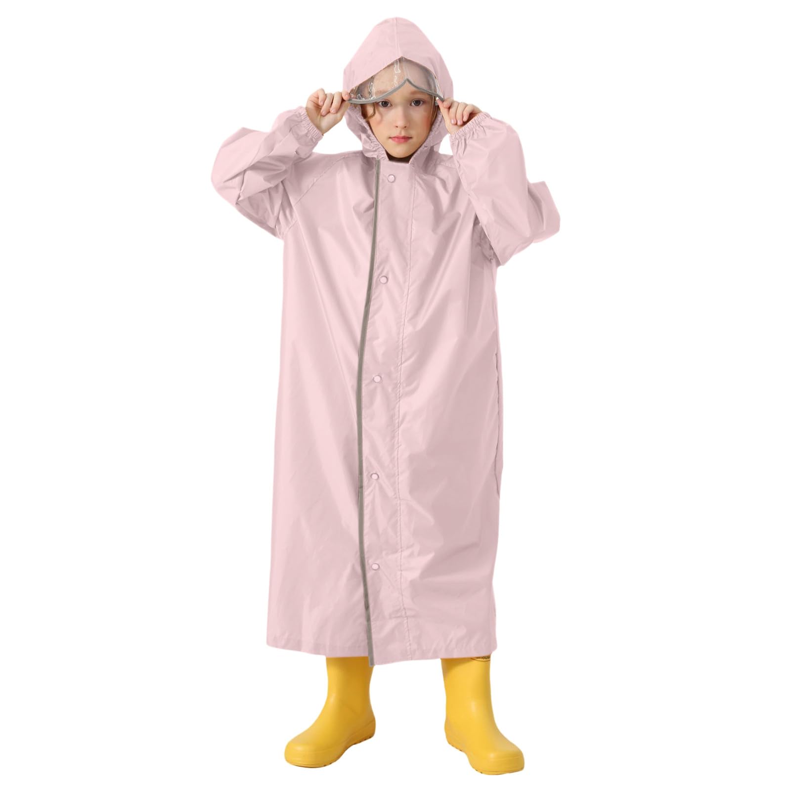 Generisch Veste polaire pour enfant - Imperméable avec sac d'école et capuche - Pour garçons et filles - Couleur unie - Longue veste de pluie - Avec tige en tissu, Rose, 12-14 ans