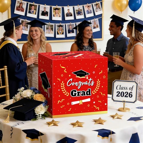 Image of Kelool Graduation Decorations 2026 Red Graduation Card Box Graduation Party Decorations,Graduation Box,Congrats Grad Gifts Box for 2026 Graduation Party Supplies Favors