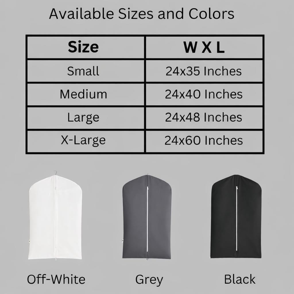 Premium 100% Cotton Garment Bags – 35" Gray Canvas Suit Cover with YKK Zipper – Breathable, Dust-Proof Storage for Suits, Coats, Dresses, Jackets & Travel/Closet Use