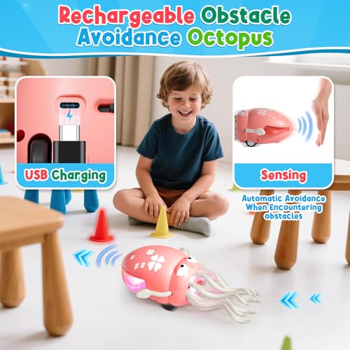MACALOCA Tanzendes Octopus-Spielzeug, lustiges elektrisches tanzendes Octopus-Spielzeug mit LED & Musik, kreatives verrücktes 8-Bein-Action-Crawling Octopus für Stresslinderung & Kinder (Rosa)