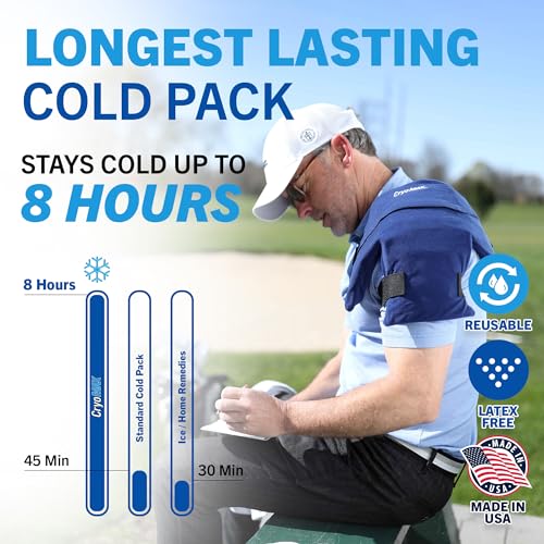 Image of CryoMAX Reusable Cold Pack - 8-Hour Long-Lasting Cold Therapy Ice Pack, Adjustable Wearable Compress Straps, Best for Pain Relief, Injuries, Hip Surgery Swelling, and Migraines - T-Shape (1 Count)
