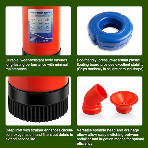 Pond Fountain Aerator 750W, 1HP 15000 GPH Floating Aerating Pump, 120ft Power Cord for Small & Large Ponds & Lakes (120V)