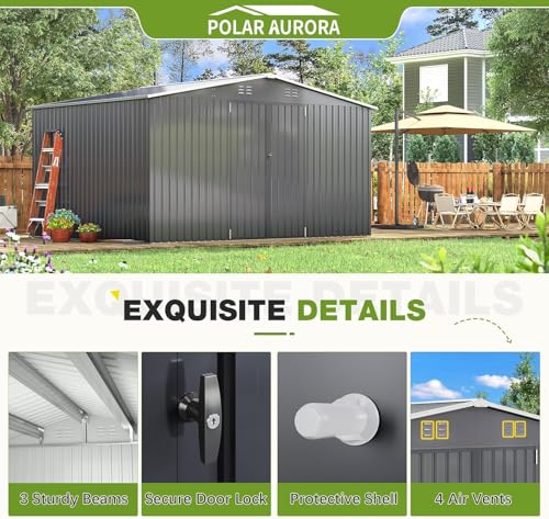 Image of Polar Aurora Outdoor Storage Shed, Metal Garden Shed with Updated Frame Structure, Tool Sheds for Backyard Garden Patio Lawn (Black, 12x10 FT)