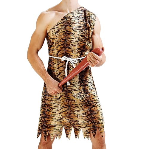 DAWCBVJQ Costume pour homme des cavernes - Déguisement léopard - Costume adulte pour Halloween, carnaval, fêtes costumées, spectacles sur scène, fête d'anniversaire