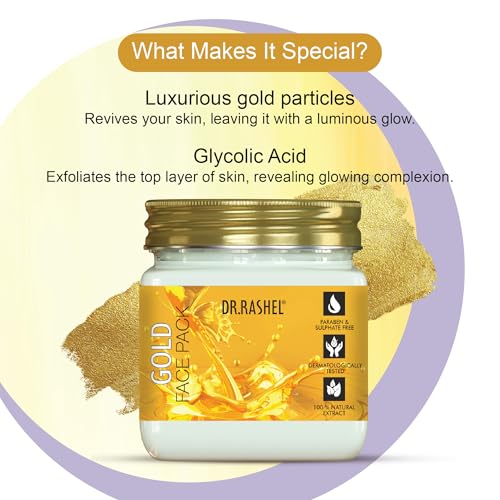 Image of DR.RASHEL Gold Face Pack for Glowing Skin, Oil Control, Acne, Pimples, Detan, Blemishes, Pigmentation & Brightening, Face Cleansing For Face & Body (380 Ml)