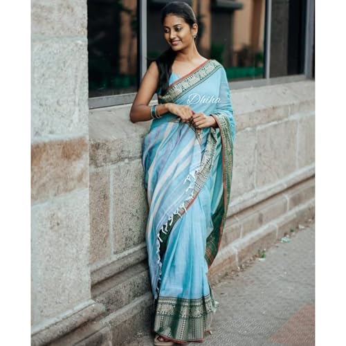 Image of Narayanpet Pure Cotton Avani Border Saree for Women with Running Blouse | Tassels | Traditional Woven Solid Design | Handloom Weave