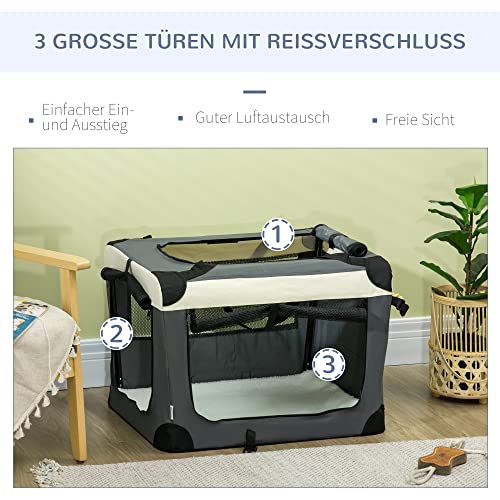 PawHut Hundebox faltbar Hundetransportbox 70 x 51 x 50 cm Transportbox mit Handgriff, Tasche Transporttasche Hundetasche für kleine Hunde Grau