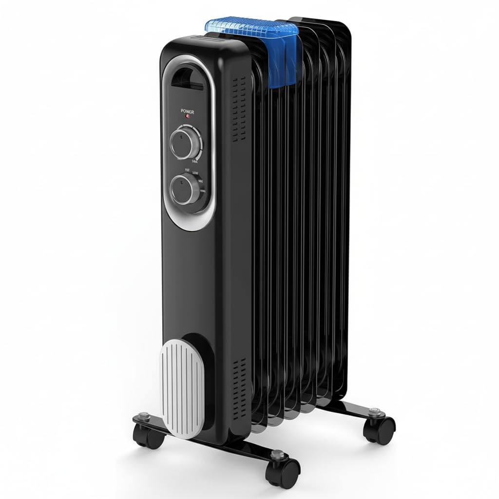 Oil Filled Radiator Heater 1500W Electric Space Heaters for Indoor Use Portable Radiator with Adjustable Thermostat 3 Heat