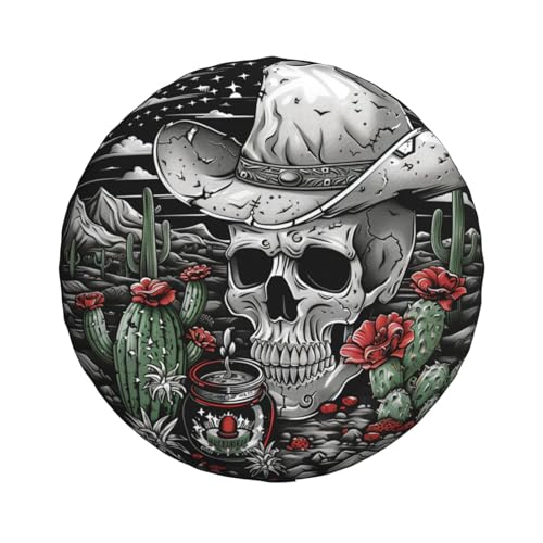 Image of Skull Spare Tire Cover, Universal Wheel Tire Cover Funny Skull Skeleton Tire Protectors for Trailer RV SUV Truck Camper 14 Inch