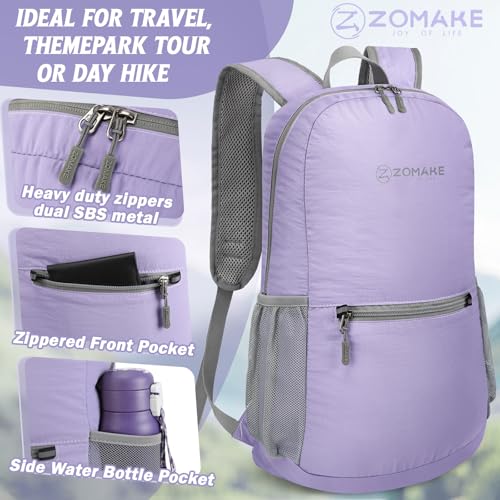 Image of ZOMAKE Ultra Lightweight Hiking Backpack 20L, Packable Small Backpacks Water Resistant Daypack for Women Men(Light Purple)