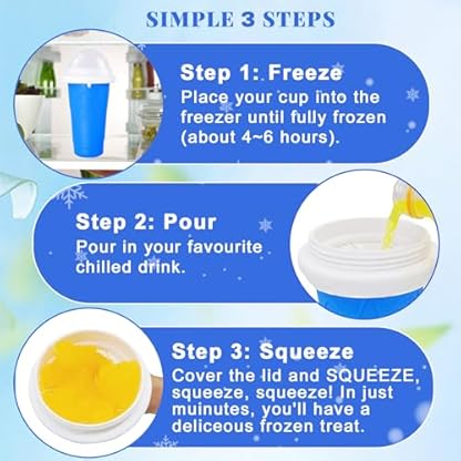 Slushie Cup, Slushy Maker Cup, Frozen Magic Squeeze Cups für Saft, Milch, Joghurt, Eiscreme, DIY Smoothie Kühlbecher mit Deckel und Strohhalm für Kinder, Freunde, Familie (blau + gelb) – Bild 3