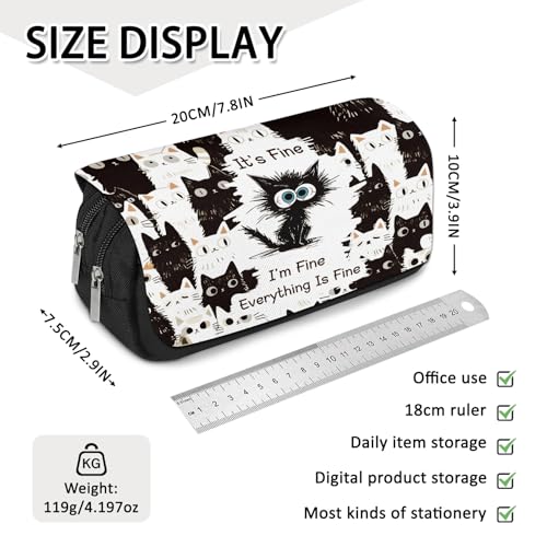 Image of Cat Pencil Case for Boys Girls Cartoon Black Cat I'm Fine Pencil Pounch Large Capacity Flip Top Pen Bag with Zipper Back to School Supplies Cats Themed Pen Holder Office Student Stationery Box
