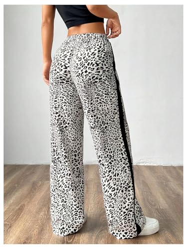 Floerns Women's Elastic High Waisted Leopard Print Straight Leg Y2k Pants with Pocket2
